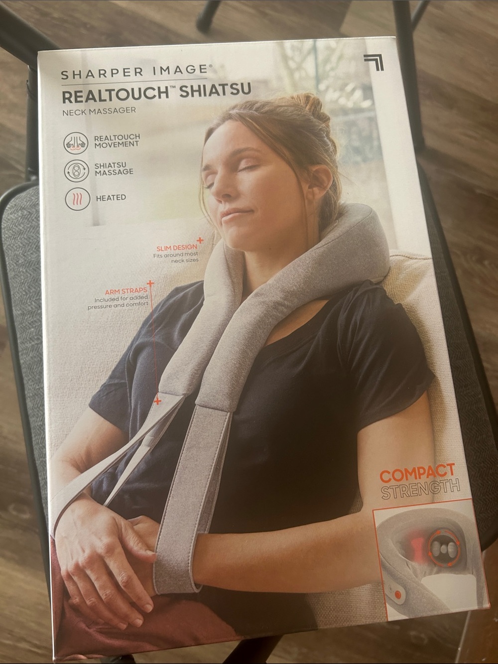 Sharper Image Gray RealTouch Shiatsu Neck Massager with Arm Straps